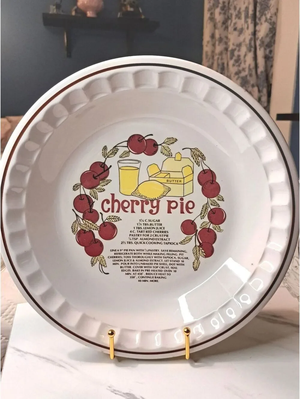 Vintage Hankook Korea Ceramic Cherry Pie Recipe Plate Baking Dish 11